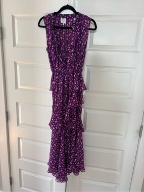 Misa Los Angeles Purple Floral Tiered Midi Dress
